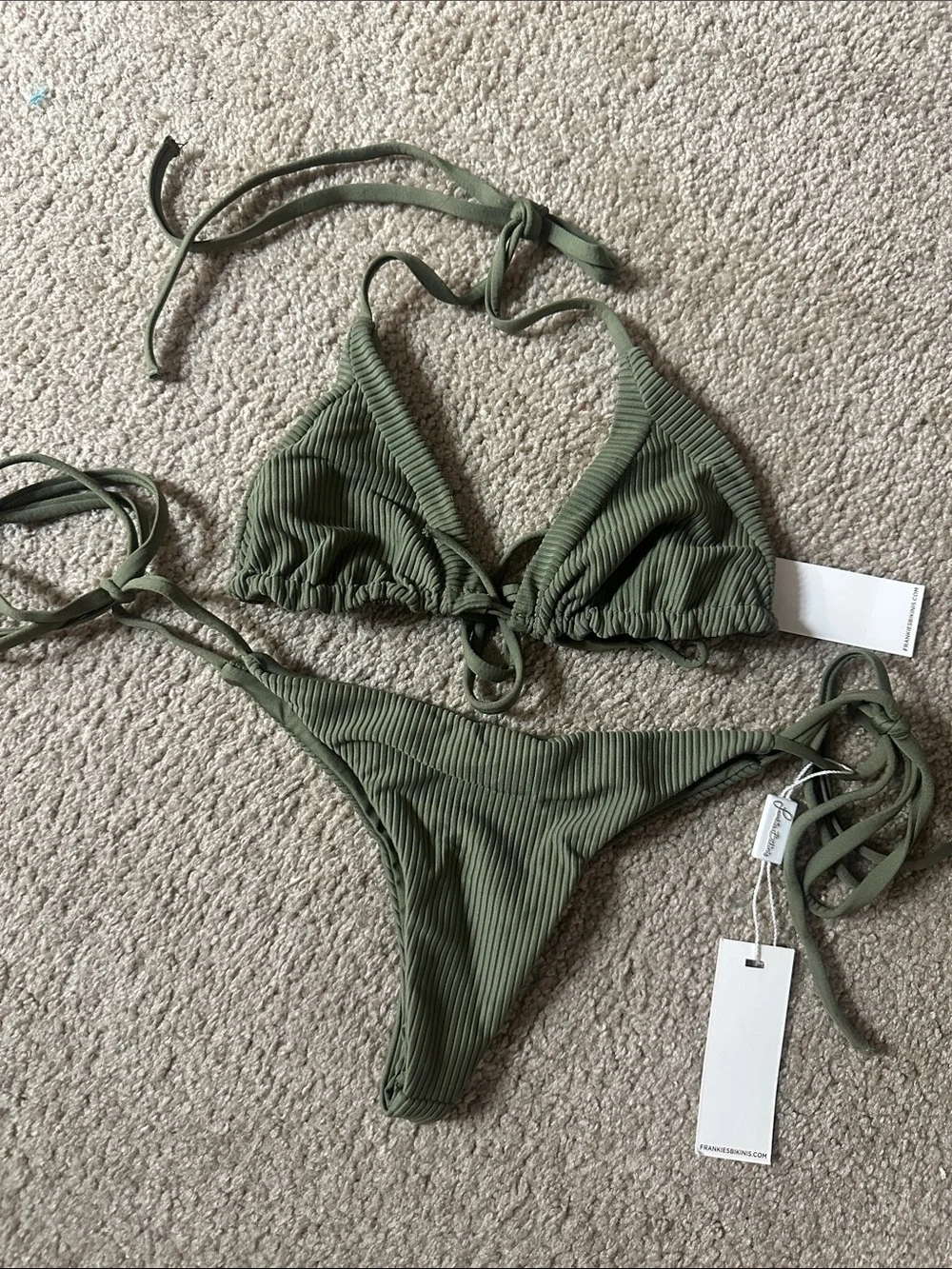 Frankies Bikinis Olive Sky Ribbed Triangle Bikini Set
